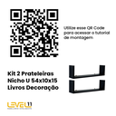 Ver imagem 4 de Kit 2 Prateleiras Nicho U 54x10x15 Livros Decoração - Preto