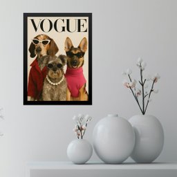 Quadro Decorativo Cães Fashion Capa de Revista 33x24cm - com Vidro:moldura Branca - 2