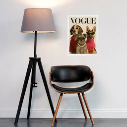 Quadro Decorativo Cães Fashion Capa de Revista 33x24cm - com Vidro:moldura Branca - 1