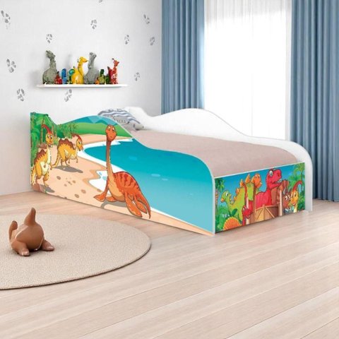 Cama Infantil Jurassic Dinossauros com Adesivo Vinil MDF Branco 91.5cm Casah