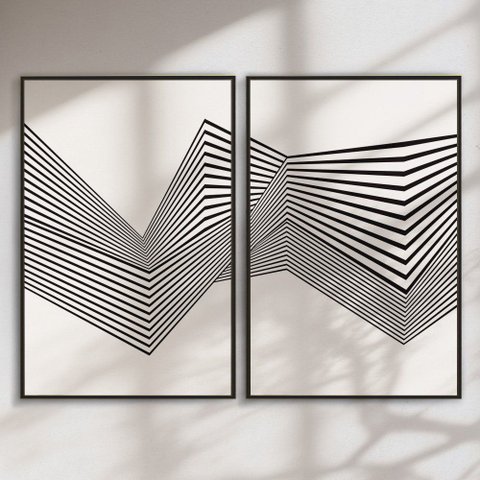Quadro Decorativo Abstrato Linhas Kit 2 Quadros