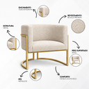 Ver imagem 6 de Poltrona Decorativa Luna Bouclé Premium para Sala Escritório Recepção Base Circular em Ferro Madeira