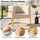 Ver imagem 2 de Poltrona Decorativa Luna Bouclé Premium para Sala Escritório Recepção Base Circular em Ferro Madeira