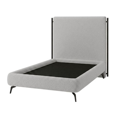 Cama Solteiro Pés Ferro Nami com Cabeceira Parise Bouclé Cinza Claro - Nexta Casa