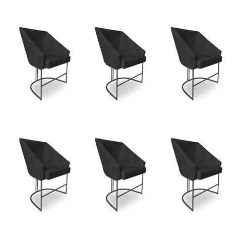 Kit 6 Poltronas Luxo Alana Suede Base Ferro Preto - Pallazio Cor:Preto