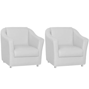 Kit 2 Poltronas Decorativa Biane Couro Branco Pés Cromado Ms Decor