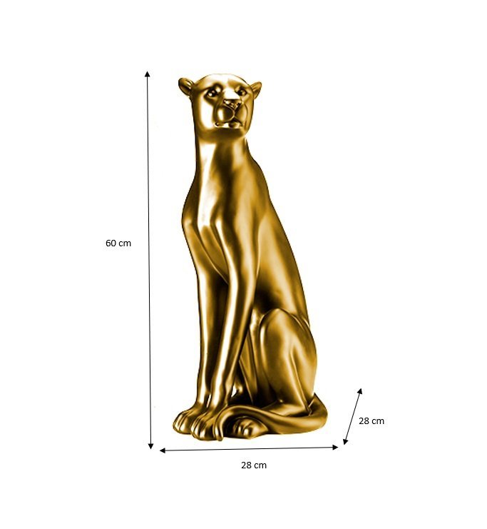 Escultura Obra de Arte Estátua Pantera Sentada Grande 60cm:dourado Brilho - 2