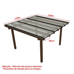 Kit Policarbonato Cristal 4mm 3,00m X 3,00m - Perfis Bronze - 2