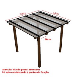 Kit Policarbonato Cristal 4mm 2,00m X 2,00m - Perfis Bronze - 2