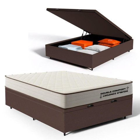 Cama Box Baú Casal com Colchão de Espuma D45 Double Comfort 138x188x62cm