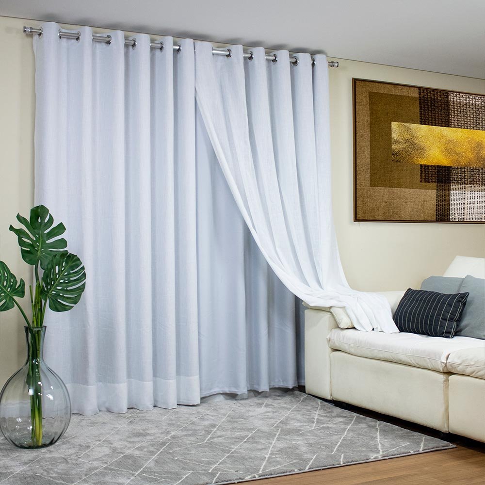 Cortina Decortini GLB 4,00 x 2,60 m Gaze de Linho Com Forro Blackout Para Varão