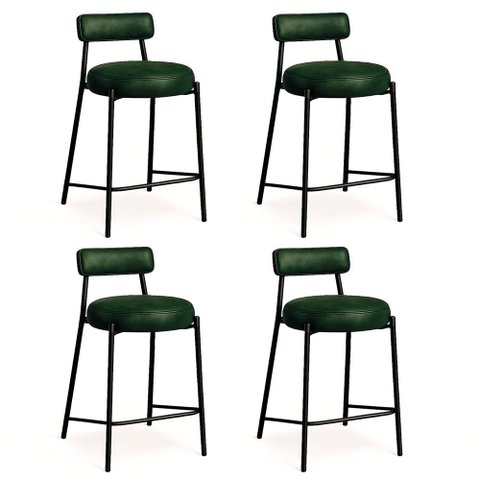 Banqueta Cozinha Alta com Encosto Industrial Dourado Kit 4 Londres Pu Verde D03 - D'Rossi