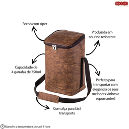 Maleta em Courino Boccati Porta 4 Garrafas Vinho Espumante:marrom - 2