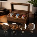 Ver imagem 4 de Kit Caixa Organizadora Porta Relógios MDF Tampa Vidro Visor Transparente Fecho Metálico Marrom