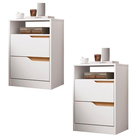 Mesa de Cabeceira com Gavetas Kit 2 Sole Flex Branco/freijó - Albatroz