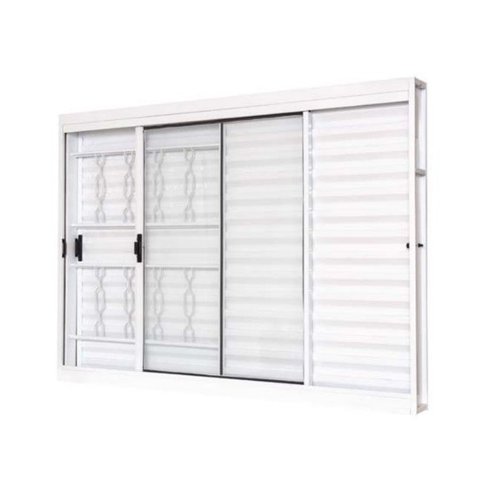 Janela Veneziana de Correr Lateral Aço Branco Grade Corrente 150x100