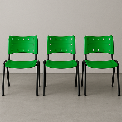 Kit 3 Cadeiras Iso Fixa Empilhável Escola Igreja Salão:verde
