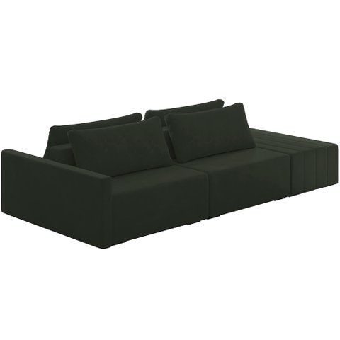 Sofá Ilha Modular para Sala 232cm com Puff Dublin K01 Veludo Verde - Lyam Decor