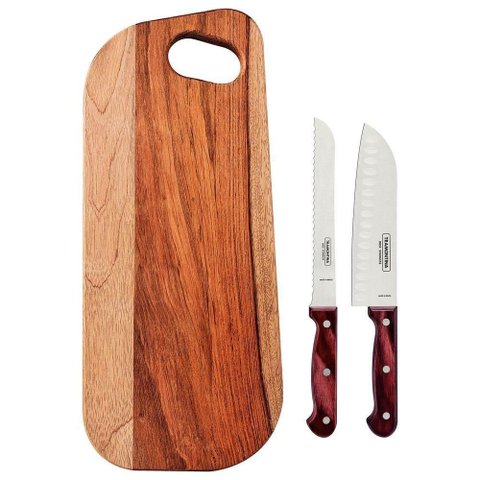 Kit para Frios Tramontina Polywood Lâminas Aço Inox Cabos Madeira Tratada Polywood Vermelho 3 Peç