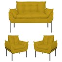 Ver imagem 1 de Kit 02 Poltronas + Namoradeira Pé Metal Preto Recepção Sala Cor:amarelo