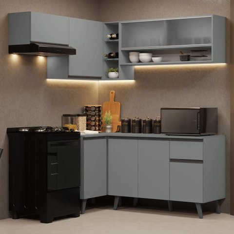 Armário de Cozinha Completa de Canto 325cm Nice Madesa 03 Cinza