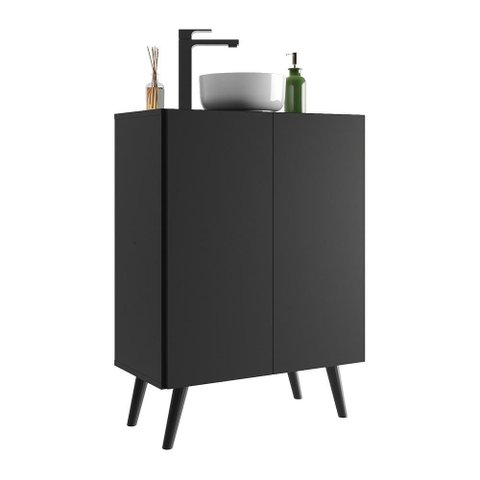 Gabinete Banheiro 2 Portas Retrô 63cm Multimóveis V5006 Preto
