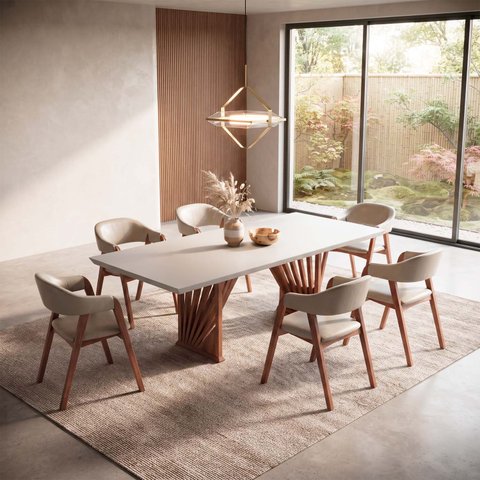 Mesa Jantar Base Madeira Maciça Retangular 220 cm 8 Lugares Tampo com Vidro Mesa Moderna Madeira
