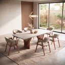 Ver imagem 1 de Mesa Jantar Base Madeira Maciça Retangular 220 cm 8 Lugares Tampo com Vidro Mesa Moderna Madeira