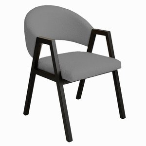 Cadeira de Jantar Antonella Veludo Estilo Poltrona com Pés Preto - 7 Decor Cinza Escuro