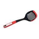 Ver imagem 2 de Colher Espátula Escumadeira Vazada Curvada Silicone Utensilio Cozinha Pegador Colheres Fritura 34cm