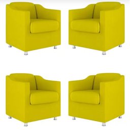 Kit 4 Poltronas Decorativa Bia Suede Amarelo - Twdecora - 1