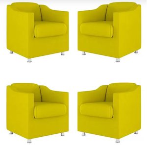 Kit 4 Poltronas Decorativa Bia Suede Amarelo - Twdecora