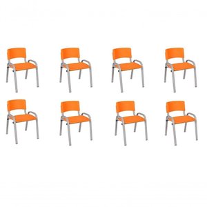 Kit 8 Cadeira Iso Infantil Creche, Base Cinza Laranja