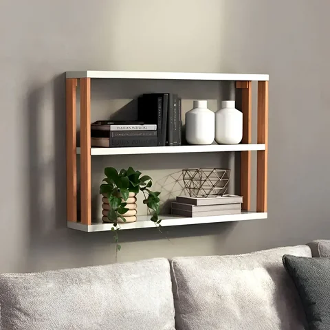 Nicho 3 Prateleiras Mdf Industrial 89,5cm Off White/freijó F26