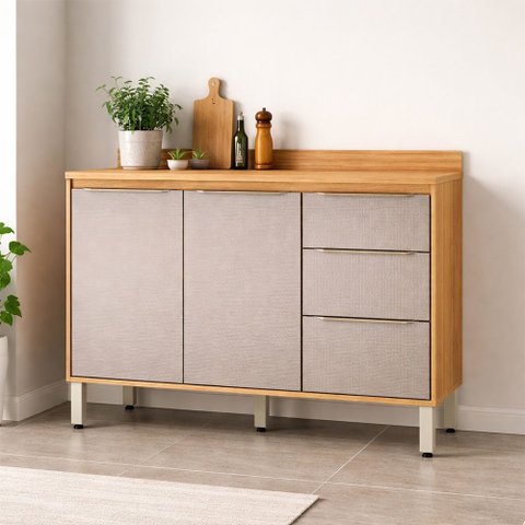 Balcão de Pia 120cm Plena 2 Portas e 3 Gavetas com Tampo Cinamon Nude Prime Tx Demóbile