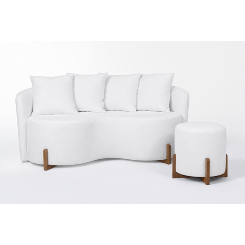Sofá Apolo 160cm Boucle com Puff Luna Boucle:Boucle Branco