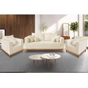Ver imagem 2 de Kit Sofá 3 Lugares e 2 Poltronas Beny Viena com Base de Madeira Suede Bege - Madeira Prima Deccor