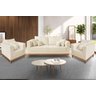 Kit Sofá 3 Lugares e 2 Poltronas Beny Viena com Base de Madeira Suede Bege - Madeira Prima Deccor - 2