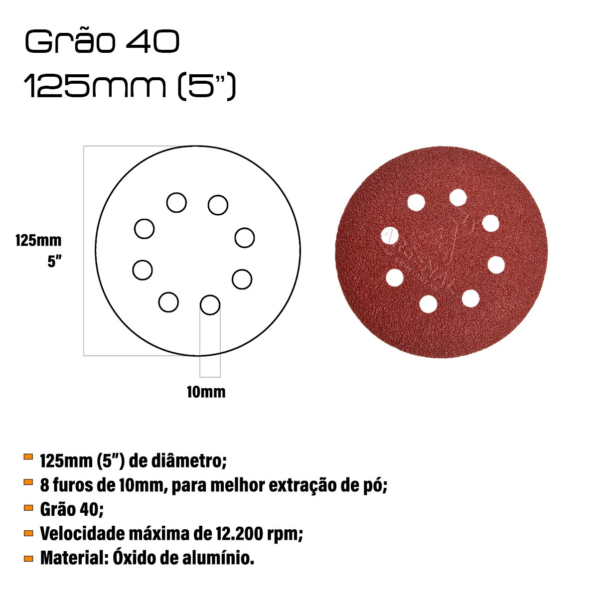 Kit 50 Discos de Lixa Velcro 125 X 22mm Grão 40 - 2