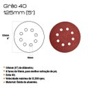 Ver imagem 2 de Kit 50 Discos de Lixa Velcro 125 X 22mm Grão 40