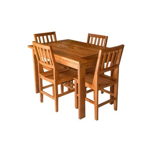 Mesa de Jantar Premium Ripada 1,20m com 4 Cadeiras em Madeira Maciça