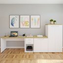 Ver imagem 1 de Conjunto Mesa Escritório Armário 2 Portas Gaveteiro 2 Gavetas com Nicho Balcão Toq Branco/Olmo Artany