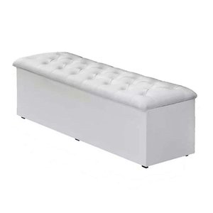 Baú Recamier Casal Couro Sintético Branco 47x138x51