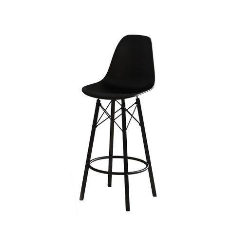 Banqueta Eames Design Moderno Tubo de Ferro Preto Assento Preto