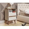 Mesa de Cabeceira Toner 2 Gavetas Pés Palito Estilo Retrô Cor Off White / Freijó - Comprar Moveis em - 1