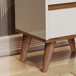 Mesa de Cabeceira Toner 2 Gavetas Pés Palito Estilo Retrô Cor Off White / Freijó - Comprar Moveis em - 2