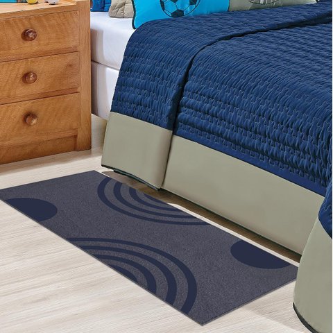 Tapete Passadeira Boho Arcos 45x140cm Chumbo Azul Antiderrapante