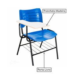 Cadeira Universitária Plástica Prancheta Mdf Cor Azul Masticmol - 3