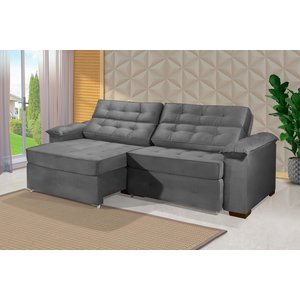 Sofá Retrátil e Reclinável 2,70m Estilo Estofados - Paris 2 Módulos com Velusoft D33 "cinza"