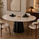 Ver imagem 4 de Mesa de Jantar Cone Oval 244x137 cm Tampo Quartzito Taj Mahal e Base Laca Preta